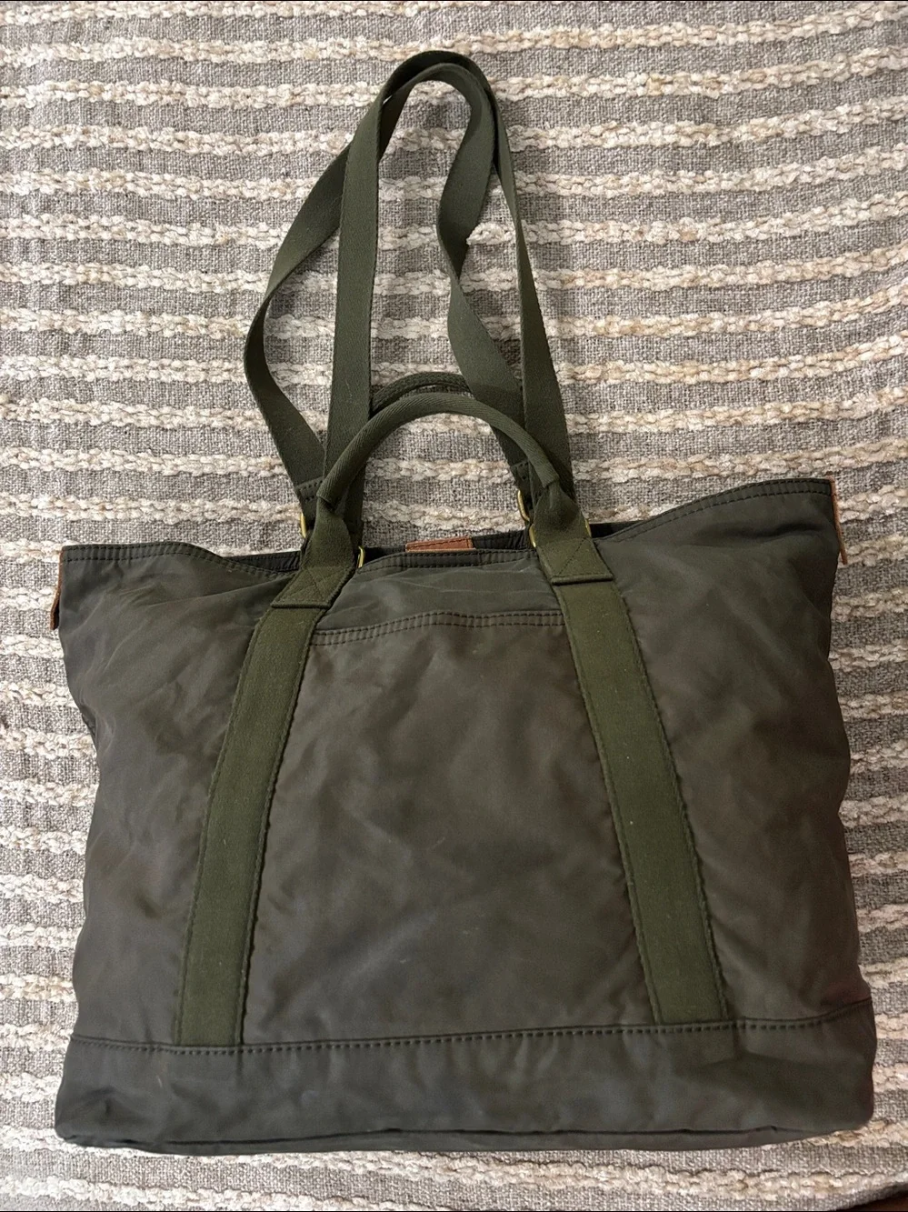 Madewell Olive Green Canvas tote Shoulder with Leather Accent